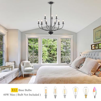 12 Light Black Farmhouse Chandelier