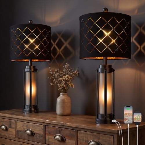 27'' Modern Table Lamp Set of 2 with Nightlight