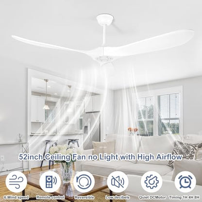 Solid Wood Ceiling Fans no Light (52 inch / White)