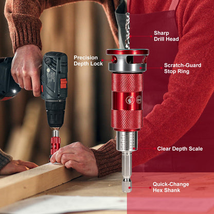 Upgrade 8PCS Countersink Drill Bits Set with Adjustable Depth Stopper (Red / 8 Pcs)
