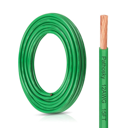 THHN Wire 12 Gauge 15FT Stranded Copper Electrical Building Wire 600V with Nylon Sheath & PVC Insulation (Green / 12AWG 15FT)