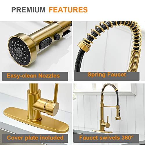 High Arc Spring Kitchen Faucet with Pull Down Sprayer