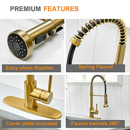 High Arc Spring Kitchen Faucet with Pull Down Sprayer