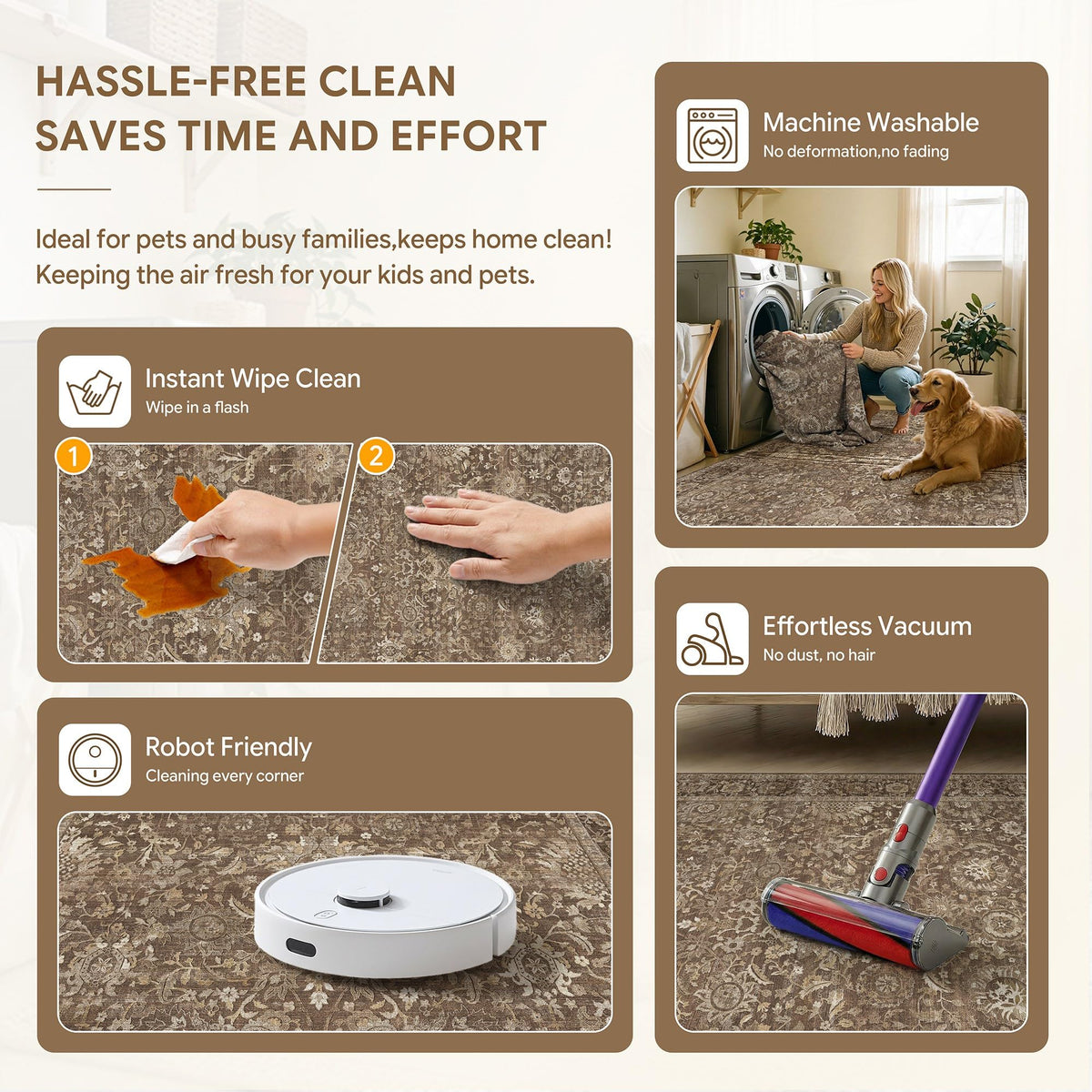 Hallway Runner Rugs 3x8 Brown Vintage Rug (Retro | Brown / 3' x 8' (Runner))