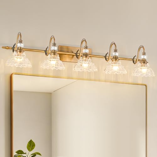 Bathroom Vanity Light Fixture with Floral Glass Shade