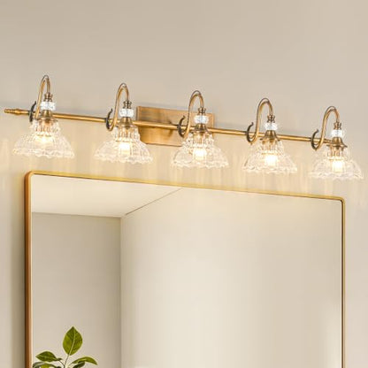 Bathroom Vanity Light Fixture with Floral Glass Shade