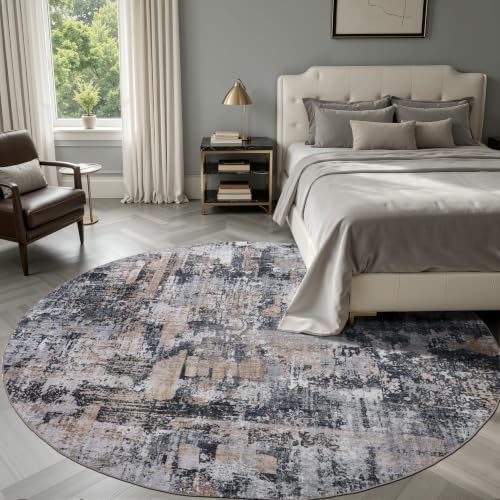 6ft Round Area Rug (Black & Cream / 6' (Round))