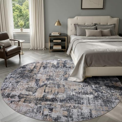 6ft Round Area Rug (Black & Cream / 6' (Round))
