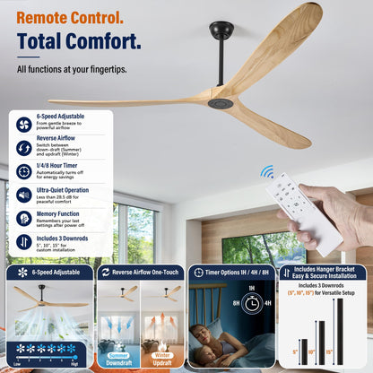 84 Inch Solid Wood 3 Blade No Light Ceiling Fan (Black / 84'')