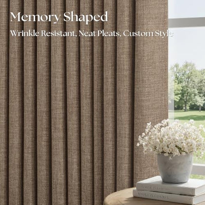 Dark Flax Pinch Pleated 100% Blackout Linen Bedroom Curtains 84 Inch Length (Dark Flax / 50"W x 84"L (Pack of 2))