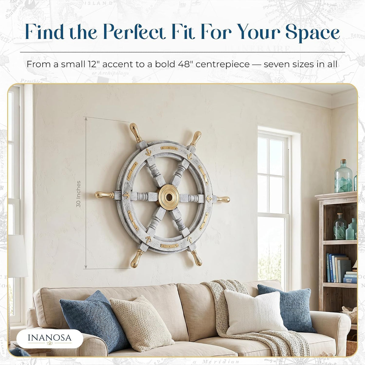 Coastal Voyage Antique White Finish Vintage Wooden Ship Wheel Nautical Wall Decor (White / 18"L x 18"W)
