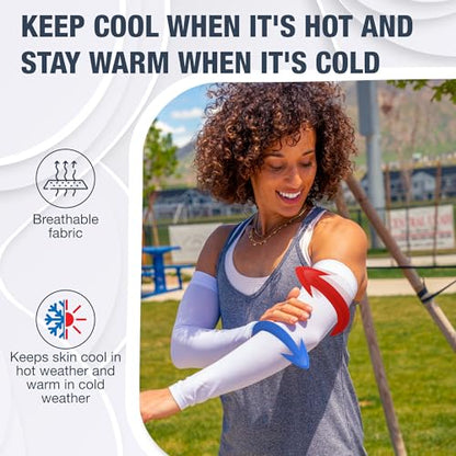 Non Slip Cooling Arm Sleeves for Men & Women (2 Pairs: 1 Pair White + 1 Pair Black / One Size)