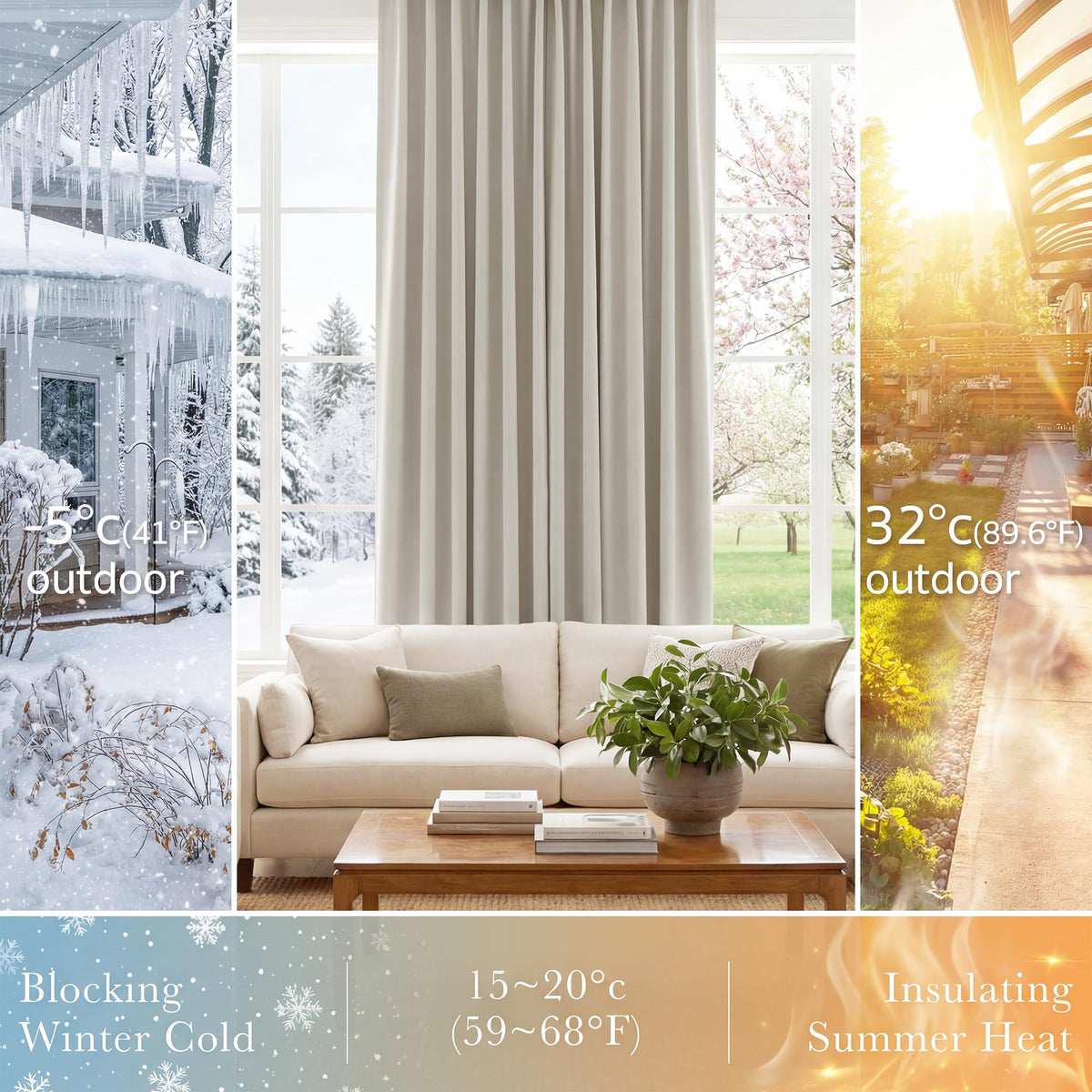 Blackout Curtains 96 inch Length 2 Panels Set (Cream / 52"W x 96"L (Pack of 2))