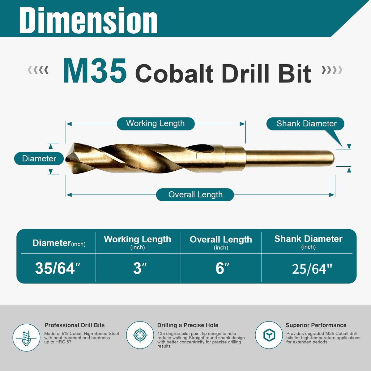 35 64 Inch Cobalt Drill Bit (35/64 Inch)