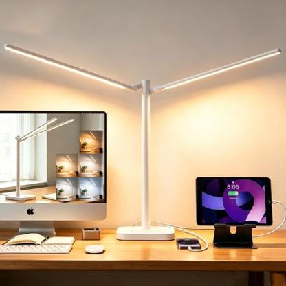 Desk Lamp for Office Home Dual Head 24W Swing Arm Reading Table Lamp