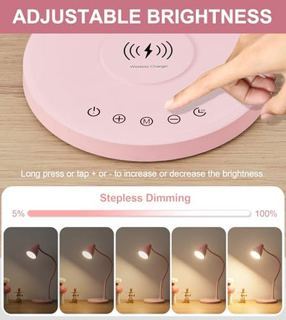 Cute Desk Lamp for Home Office with USB C+A Charging Port Timer Pink (Pink / Standard)