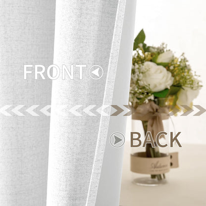 100% Blackout Linen Curtains for Bedroom 42x63 Inches Bright White (Bright White / 42"W x 63"L (Pack of 2))