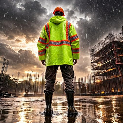 High Visibility Reflective Rain Jacket for Men (4X-Large-5X-Large / Yellow)