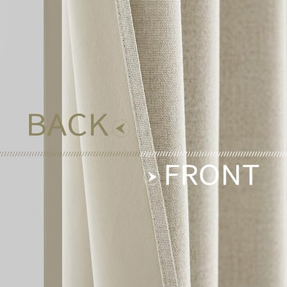 100% Blackout Linen Curtains for Bedroom 42x90 Inches Butter Cream (Butter Cream / 42"W x 90"L (Pack of 2))
