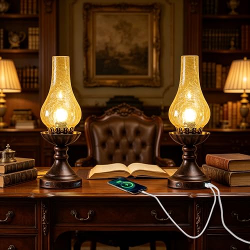 Farmhouse Rustic Touch with USB A+C Charging Ports Table Lamps (2-15 IN-USB)