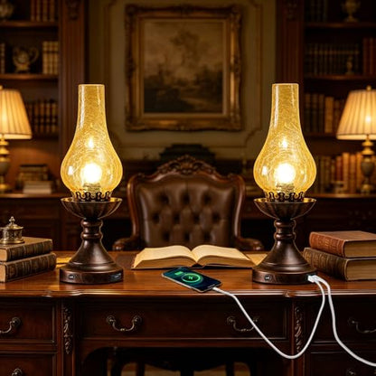 Farmhouse Rustic Touch with USB A+C Charging Ports Table Lamps (2-15 IN-USB)