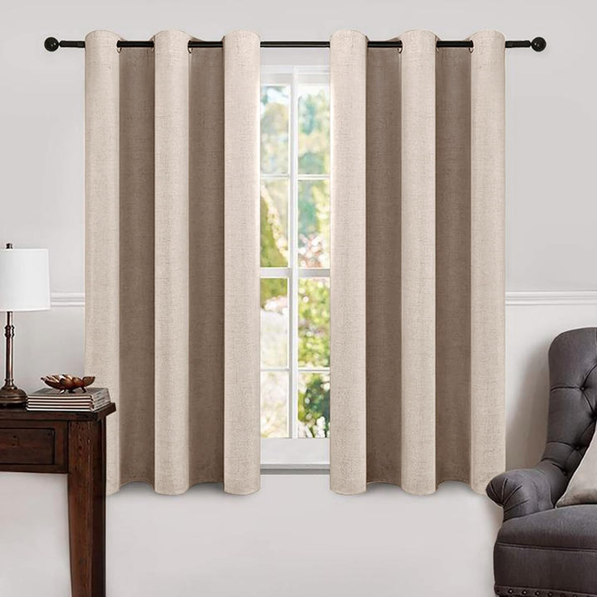 100% Blackout Linen Curtains for Bedroom 42x84 Inch Heathered White (Heathered White / 42"W x 84"L (Pack of 2))