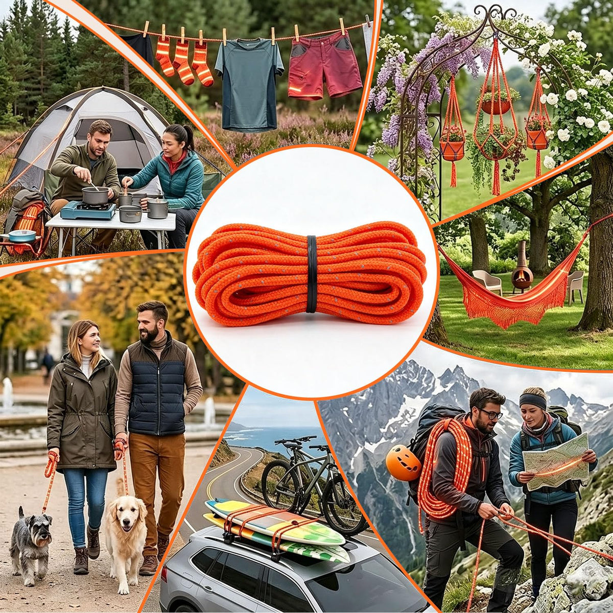 6 Pack Rope Tensioner Set with Alloy Buckles and Storage Bag (Orange / 6-Pack)