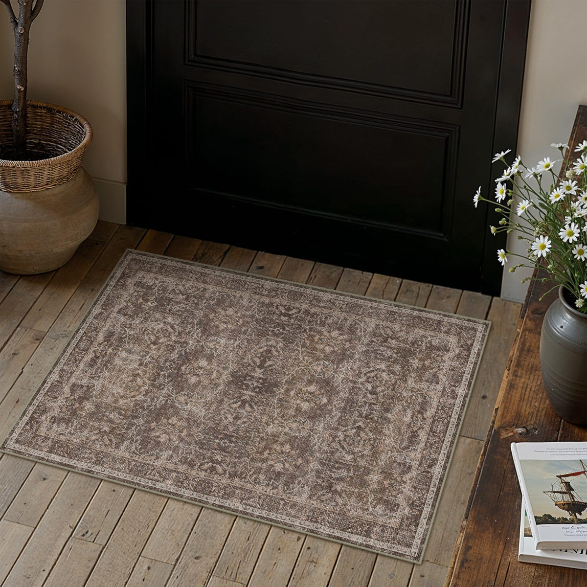 Red Brown 2x3 Washable Area Rugs Entryway (Q| Red Brown / 2' x 3' (Rectangular))