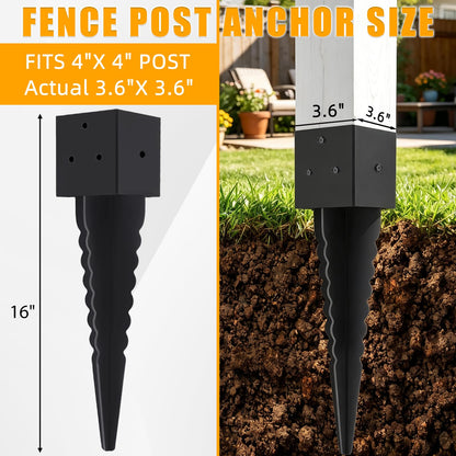 1 Set 4"x 4" Fence Post Anchor Ground Spike 16"
