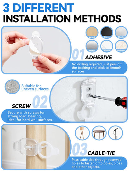 10 Pack Adhesive Cable Clips (Transparent)