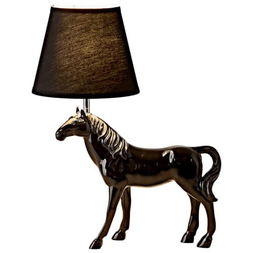 22" Tall Resin Horse Lamp 3 Color Adjustable Desk Lamp Horse Statue with Fabric Shade for Bedside Bedroom Nightstand Study Room