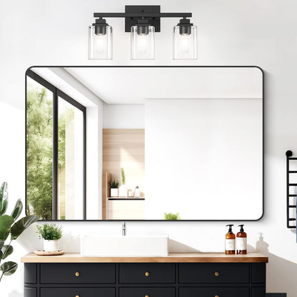 Matte Black Bathroom Light Fixtures (Black-Clear Shade / 3-Light)