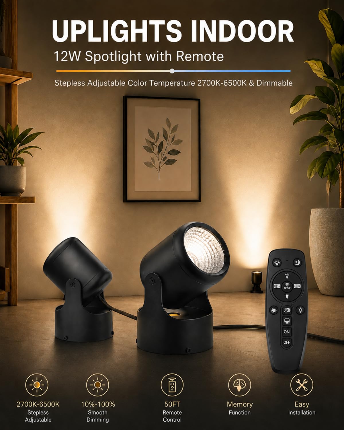 Indoor Uplights with Remote (4 Pack)