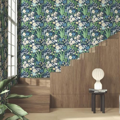 17.7"x197" Floral Peel and Stick Wallpaper Floral Contact Paper Flower Wallpaper Peel and Stick Self Adhesive Wall Paper (Navy Blue / 17.7" x 197")