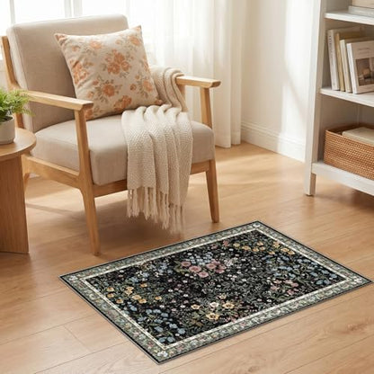 Washable Entryway Area Rug 2x3 (Black / 2x3)