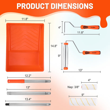 12PCS Paint Roller Kit with Tray