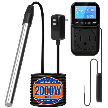 2000W 120V Portable Immersion Water Heater with GFCI&Thermostat (Black)