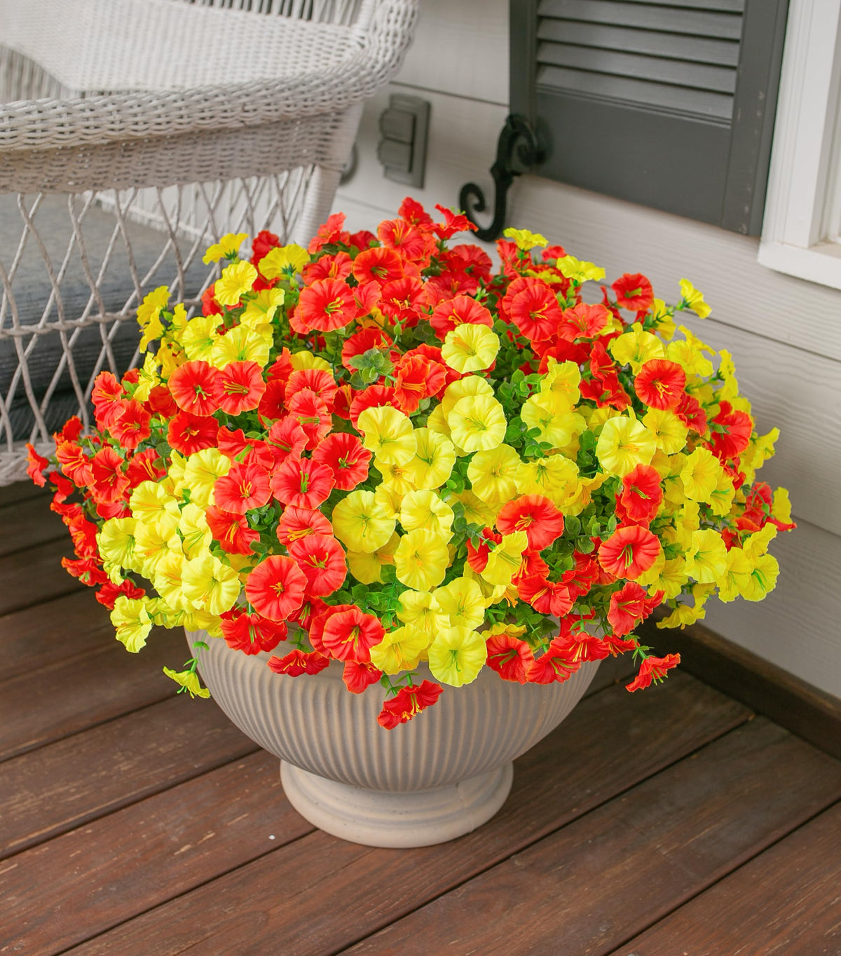 Artificial Flowers for Outdoors Fake Plants Outside Decoration (12 Bundles Multi-color (6 Yellow, 6 Orange))