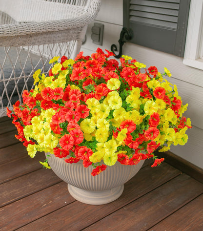 Artificial Flowers for Outdoors Fake Plants Outside Decoration (12 Bundles Multi-color (6 Yellow, 6 Orange))