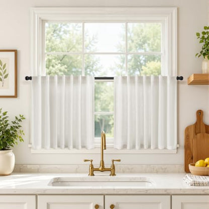 Natural Linen Cafe Curtains 45 Inches Long for Kitchen 2 Panels (Natural / 52"W x 45"L (Pack of 2))