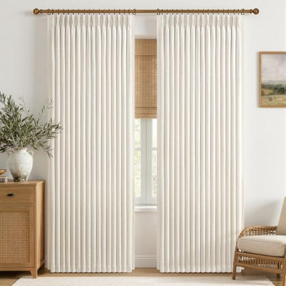 102 Inch Long Curtains Extra Wide 70 Inch Width Blackout Pinch Pleat Drapes for Living Room Patio Sliding Door Natural Linen Heavy Insulated Farmhouse for 60W Large Window (Birch / 70"W x 102"L (Pack of 1))