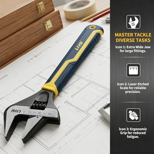 8 Inch Wide Jaw Opening Adjustable Wrench