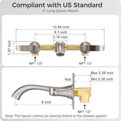 Brushed Nickel Wall Mount Tub Filler (Brushed Nickel - Traditional)
