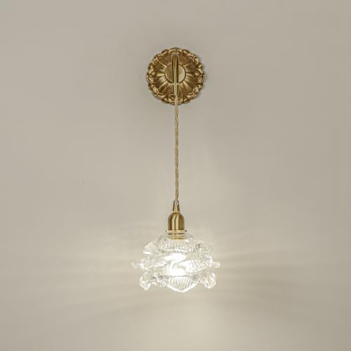 French Retro Floral Glass Wall Sconce with Pull Cord