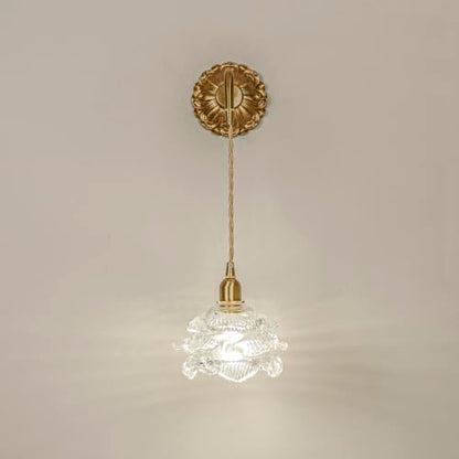 French Retro Floral Glass Wall Sconce with Pull Cord