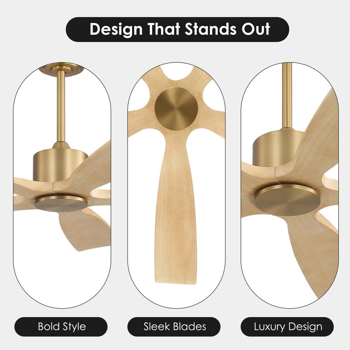 54 Inch DC Ceiling Fans without Light (Aged Brass and Natural Wood / 54")