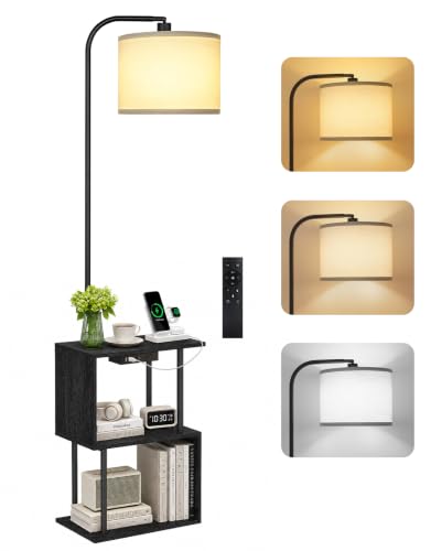 Dimmable Floor Lamp with Table & Charging Station