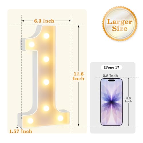 12.6 Inch Marquee Light Up Numbers 1 for Party Decorations (Number 1 / 12.6 in)