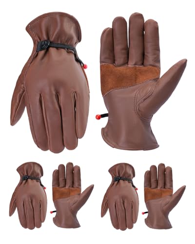 3 Pairs Leather Work Gloves for Men Women