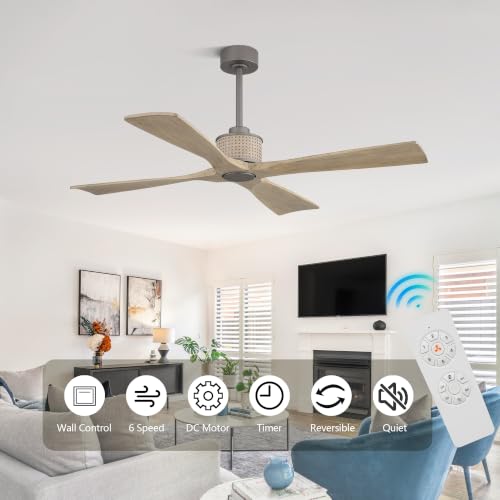 54" Ceiling Fan without Light 4 Wood Blades